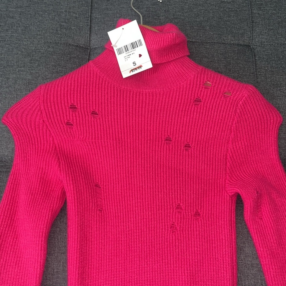💗💗Hot pink sweater dress size small nwt turtleneck and rips - Picture 5 of 5